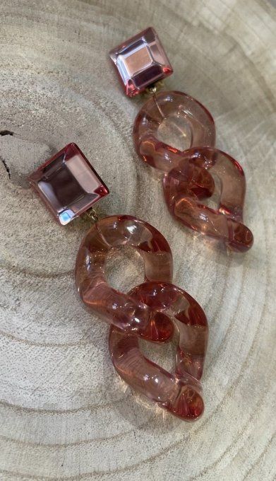 BO CLIP MAILLONS CARRÉES MIROIRS ET TRANSLUCIDES ROSES  - FRANCINE BRAMLI 