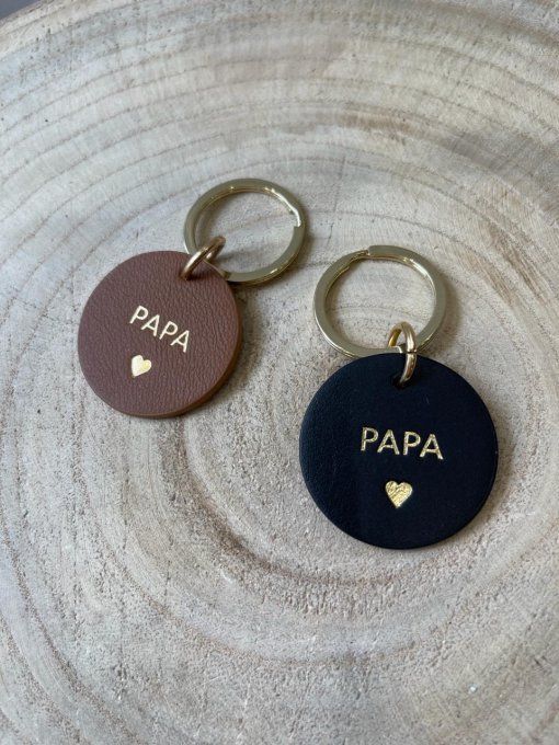 PORTE-CLÉS CUIR ROND "PAPA" NOIR