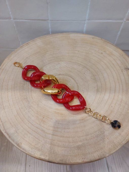 BRACELT MAILLONS ROUGE ET DORÉE - FRANCINE BRAMLI 