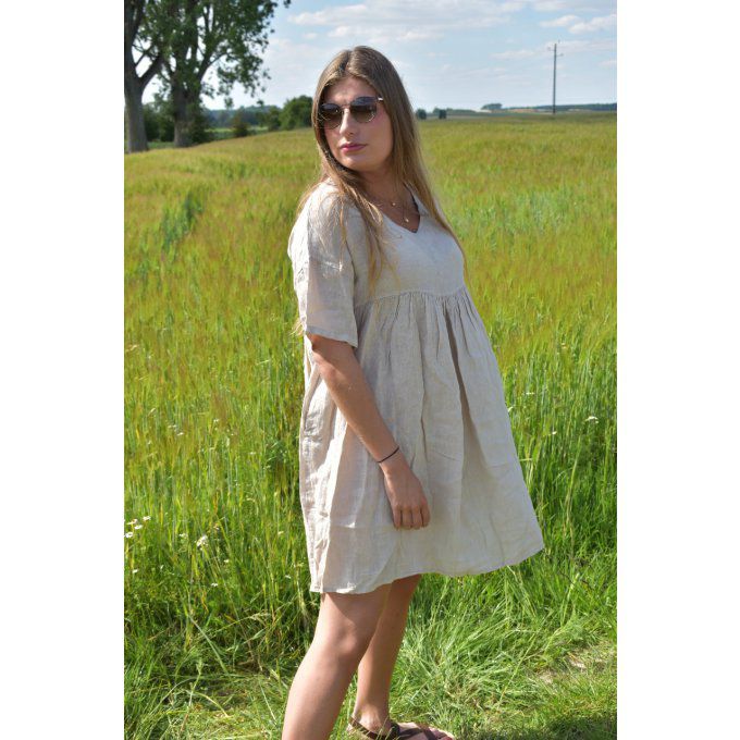 ROBE COURTE 100% LIN ROMY BEIGE