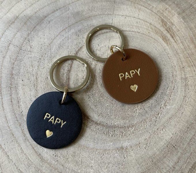 PORTE-CLÉS CUIR ROND "PAPY" NOIR