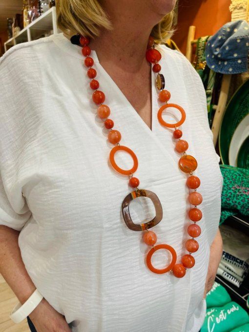 COLLIER PIÈCE UNIQUE ORANGÉS ET PERLES - FRANCINE BRAMLI