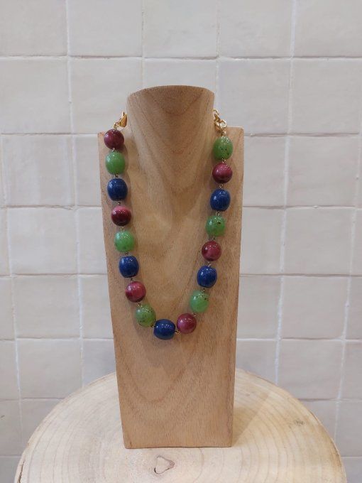 COLLIER À BOULES VERT BLEU ROUGE - FRANCINE BRAMLI 