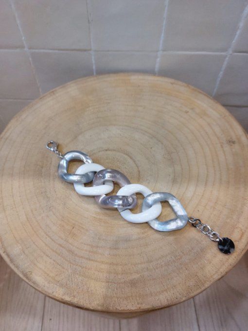 BRACELET À MAILLONS ARGENTÉ / BLANC - FRANCINE BRAMLI