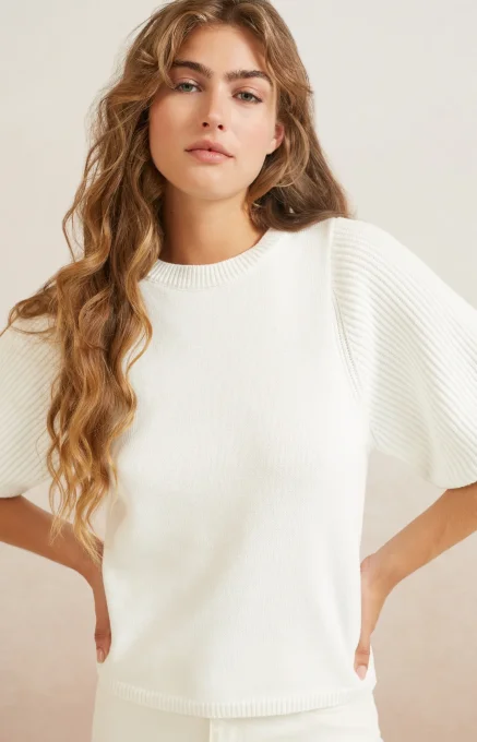 PULL COL ROND BLANC MAILLE