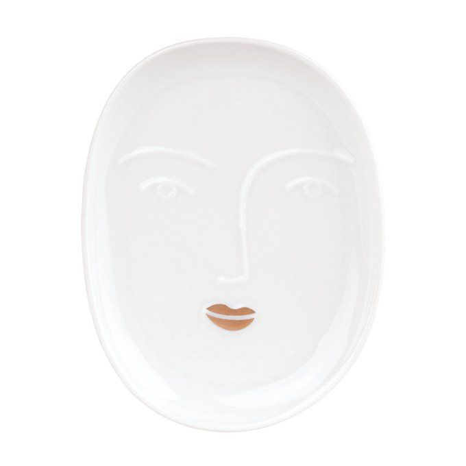 VIDE POCHE VISAGE BLANC ET DORÉ EN PORCELAINE