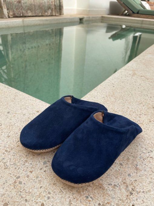 CHAUSSONS BABOUCHES CUIR HOMME BLEU