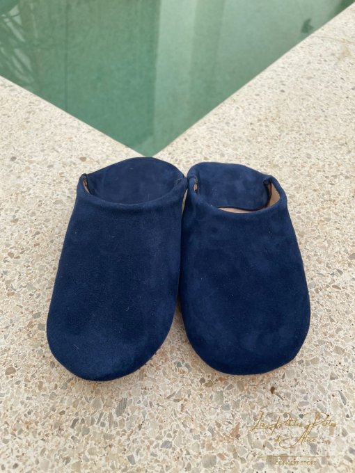 CHAUSSONS BABOUCHES CUIR ENFANT GARÇON BLEU