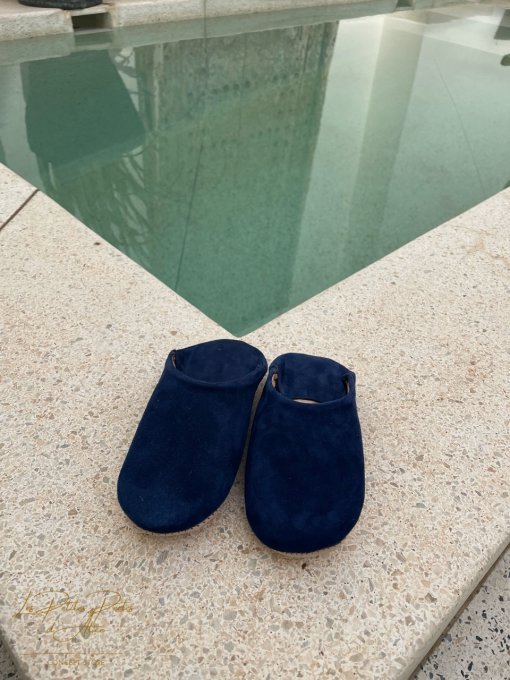 CHAUSSONS BABOUCHES CUIR ENFANT GARÇON BLEU