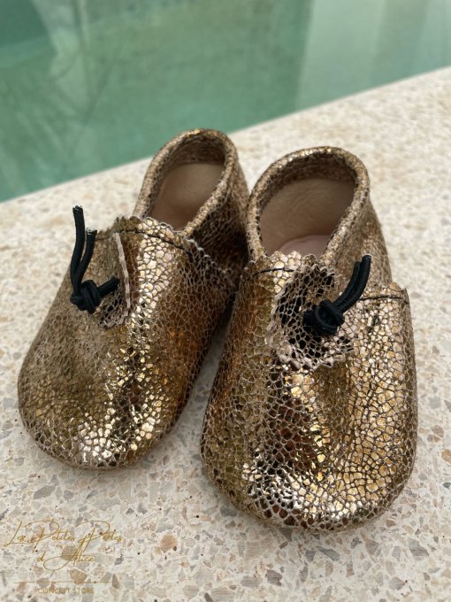 CHAUSSONS BABOUCHES CUIR BÉBÉ CUIVRÉ CRAQUELÉ 