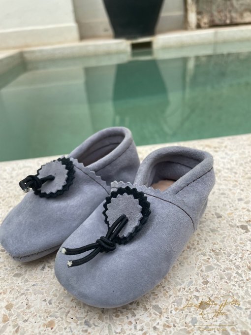 CHAUSSONS BABOUCHES CUIR BÉBÉ BLEU ET MARINE