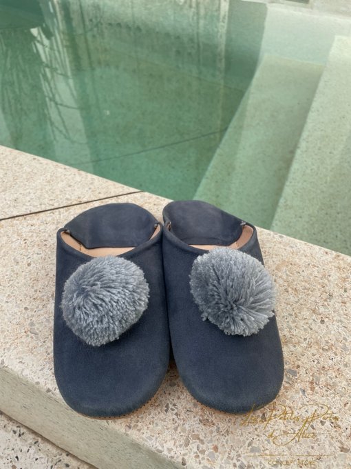 CHAUSSONS BABOUCHES BLEU GRIS PAILLETTES 