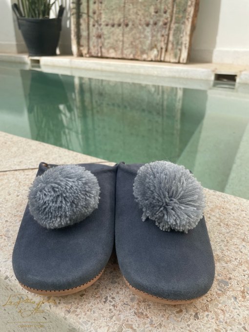 CHAUSSONS BABOUCHES BLEU GRIS PAILLETTES 