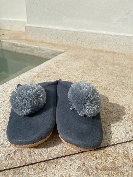 CHAUSSONS BABOUCHES BLEU GRIS PAILLETTES 