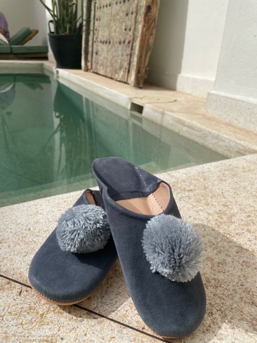 CHAUSSONS BABOUCHES BLEU GRIS PAILLETTES 