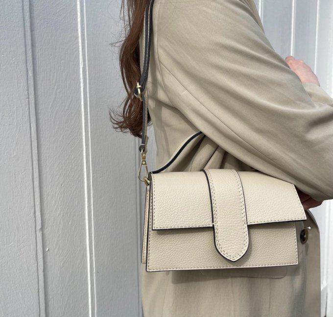 SAC POCHETTE CUIR GRAINÉE BEIGE