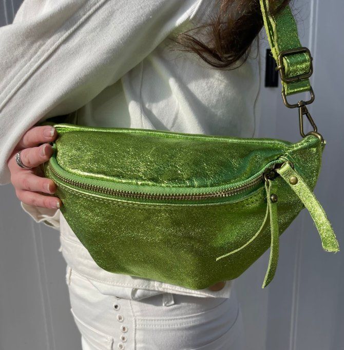 BANANE GLITTER CUIR VERT