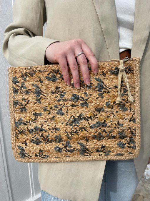 POCHETTE JUTE FLORAL