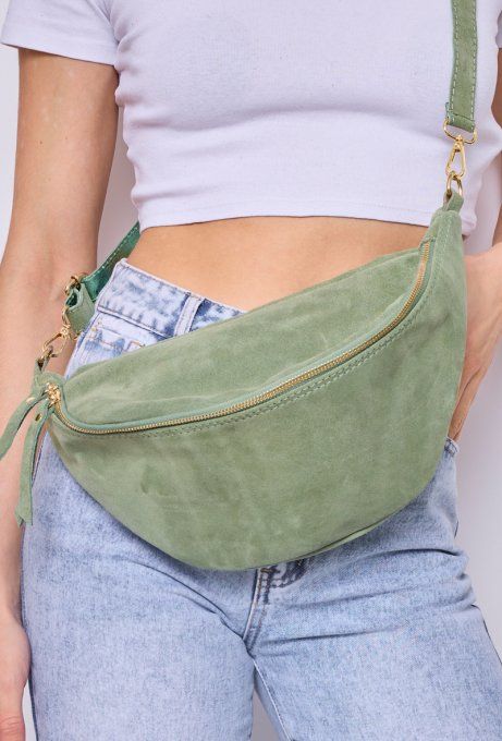 SAC BANANE CUIR EFFET DAIM AMANDE XL