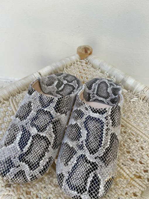 CHAUSSONS BABOUCHES CROCO CUIR GOLD