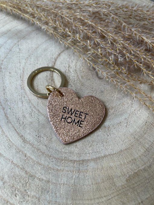 PORTE CLÉ COEUR "SWEET HOME" ROSE GOLD BRILLANT