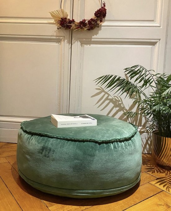 POUF VELOURS VERT