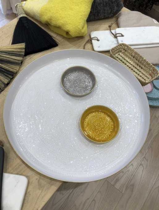 PLATEAU BERBÈRE MÉTAL ÉMAILLÉ BLANC - XXL