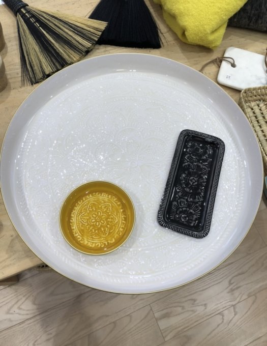 PLATEAU BERBÈRE MÉTAL ÉMAILLÉ BLANC - XXL