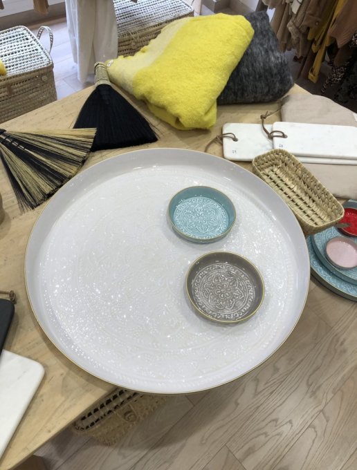 PLATEAU BERBÈRE MÉTAL ÉMAILLÉ BLANC - XXL