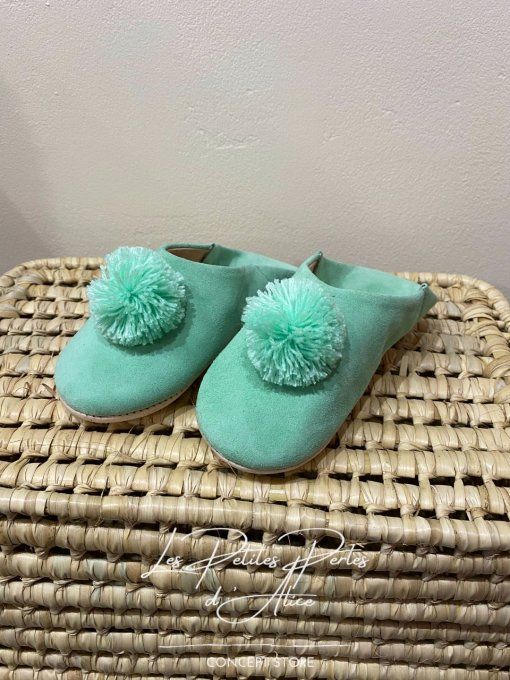 CHAUSSONS BABOUCHES ENFANT VERT D'EAU