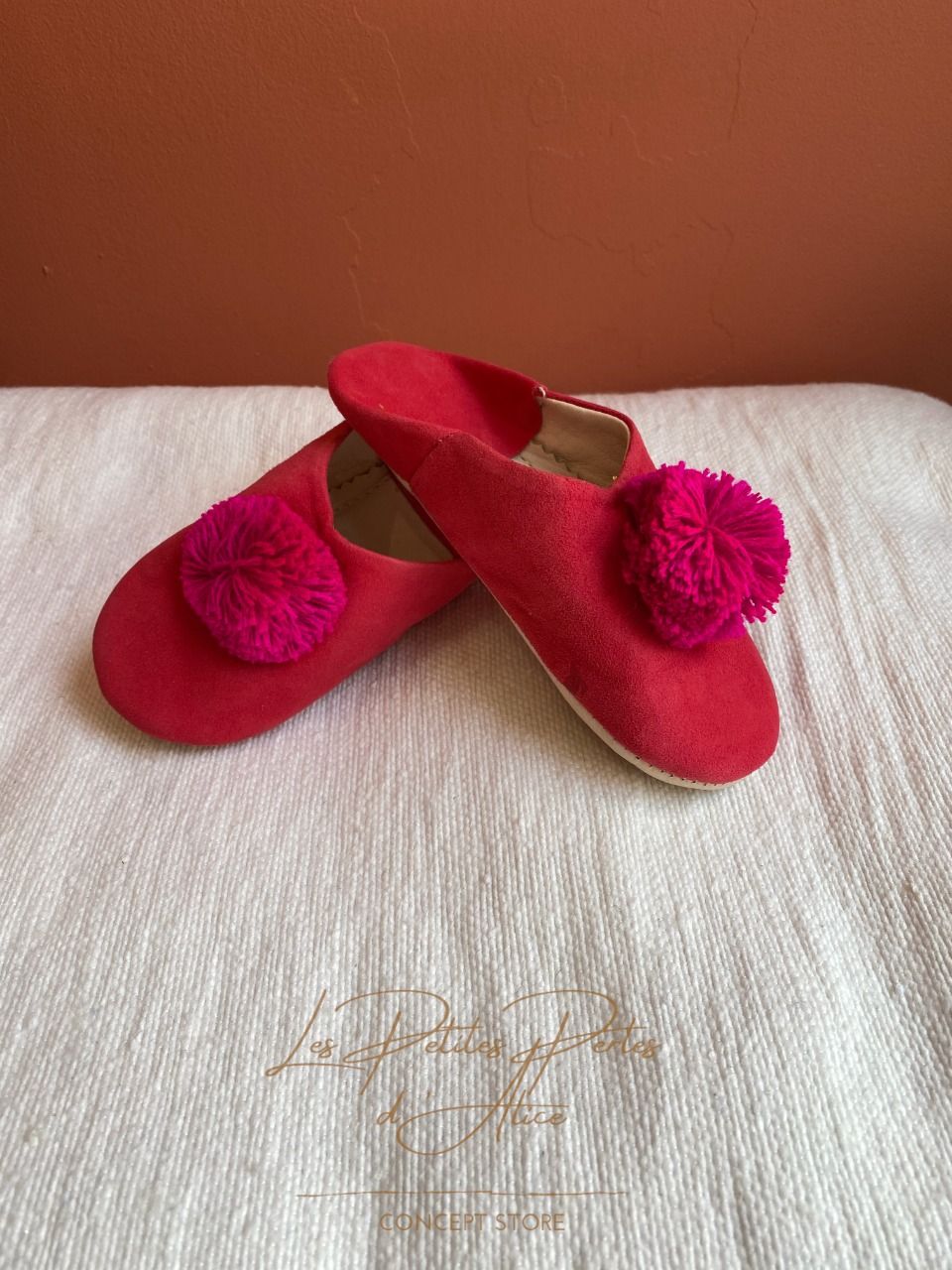 CHAUSSONS BABOUCHES  "FILLE" COQUELICOT  ROSE FUSHIA