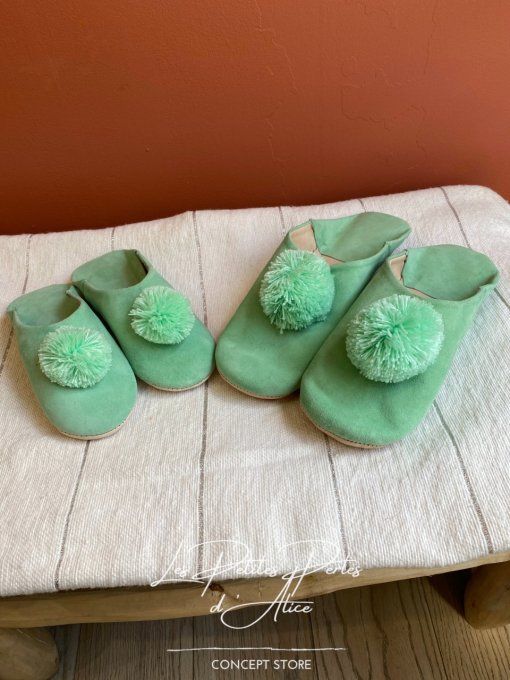 CHAUSSONS BABOUCHES VERT D'EAU