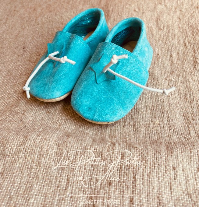 CHAUSSONS BABOUCHES CUIR TURQUOISE