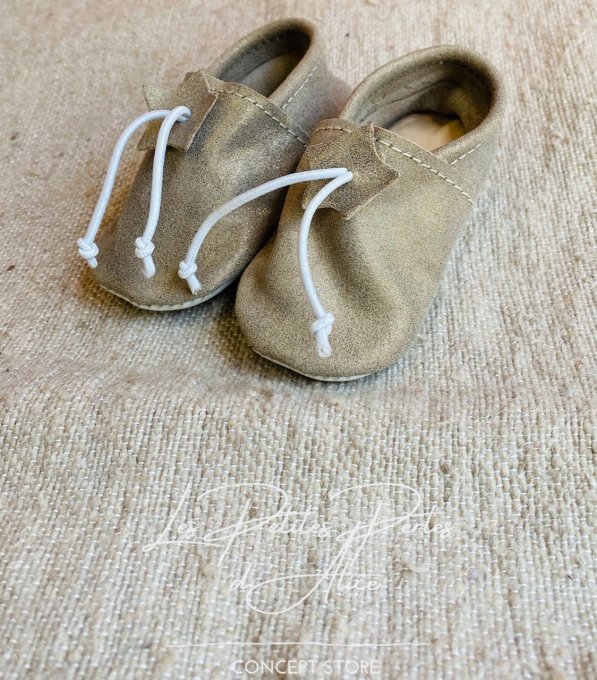 CHAUSSONS BABOUCHES CUIR BÉBÉ BEIGE IRISÉ