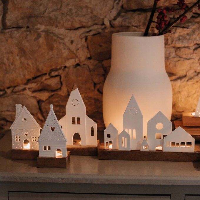 GRAND PHOTOPHORE VILLAGE EN PORCELAINE