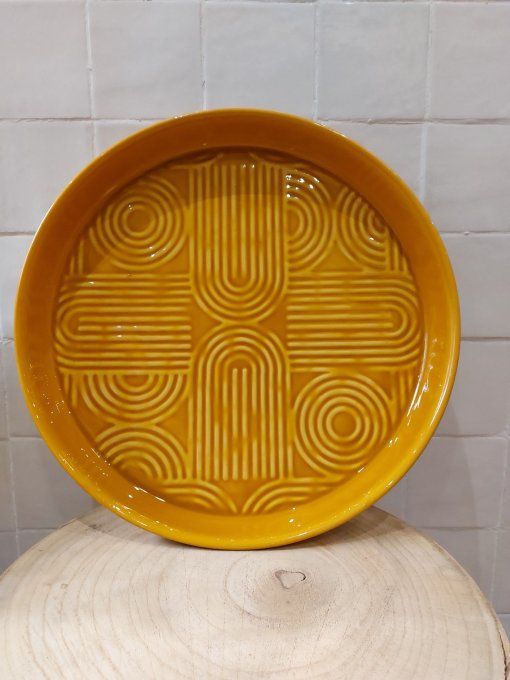 PLATEAU MOLITOR MÉTAL ÉMAILLÉ MOUTARDE - 35CM  