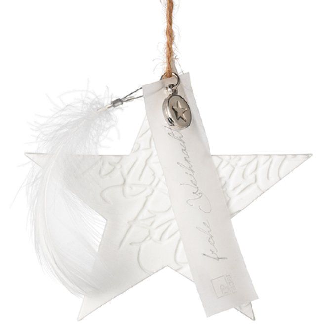 BOULE À SUSPENDRE ÉTOILE & PLUME PORCELAINE