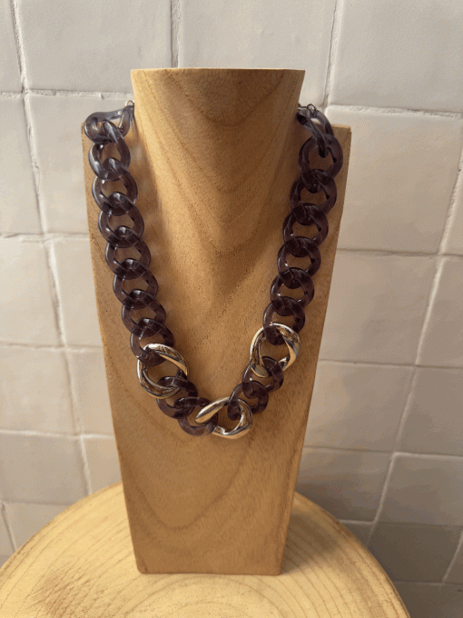 COLLIER PETITS MAILLONS GRIS ET ARGENT - FRANCINE BRAMLI 
