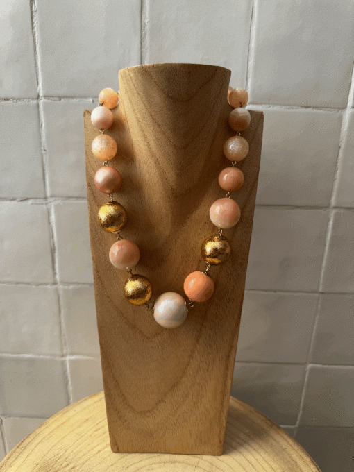 COLLIER PERLES ROSES ET OR - FRANCINE BRAMLI 