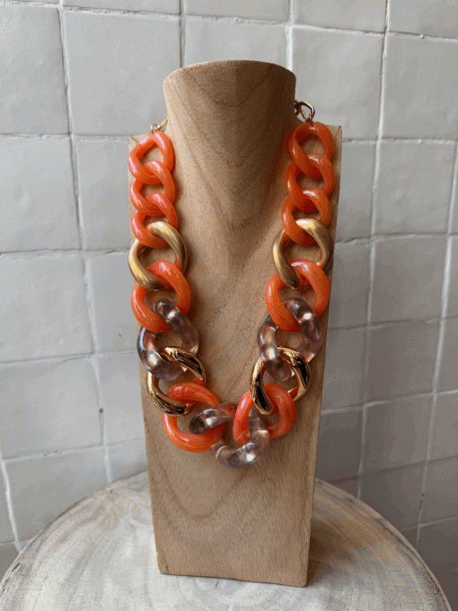 COLLIER MAILLONS ORANGE ET GOLD - FRANCINE BRAMLI 