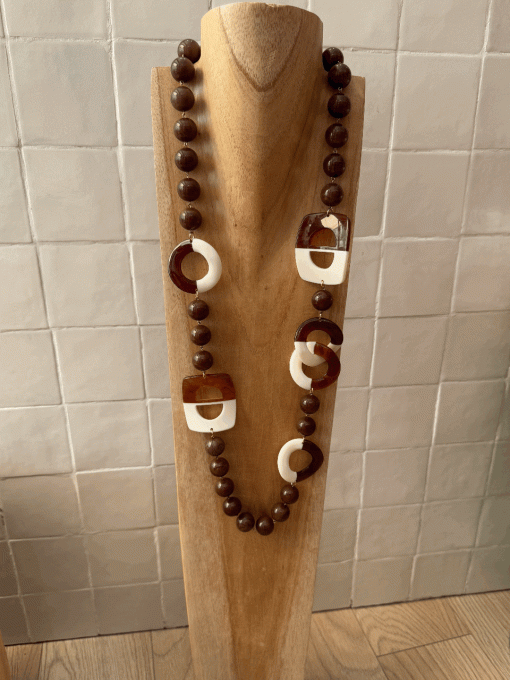 COLLIER SAUTOIR MARRONS ET BEIGES - FRANCINE BRAMLI 