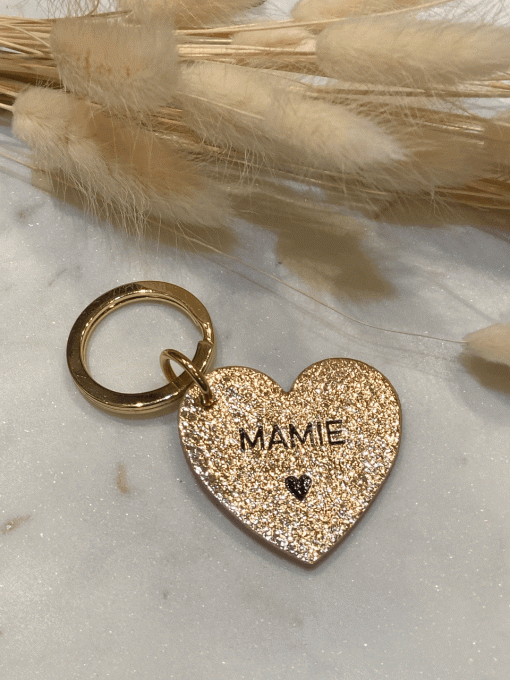 PORTE CLÉ COEUR "MAMIE" ROSE BRILLANT