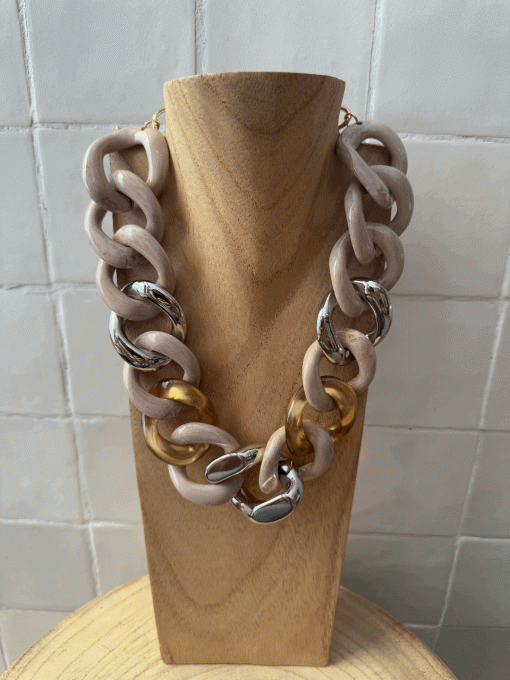 COLLIER MAILLONS BEIGES, GOLD, ARGENT - FRANCINE BRAMLI
