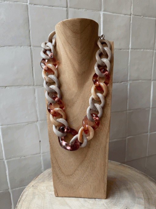 COLLIER MAILLONS BEIGE ET ROSE - FRANCINE BRAMLI 