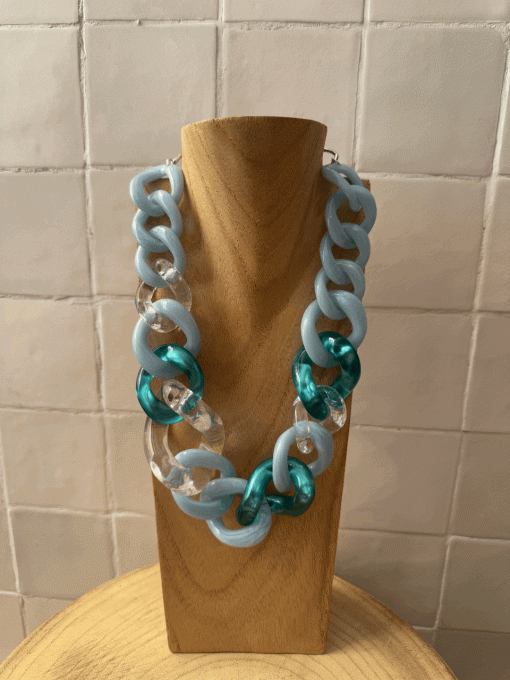 COLLIER MAILLONS TRANSPARENTS ET BLEUS - FRANCINE BRAMLI 