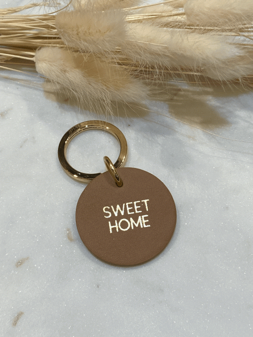 PORTE-CLÉS CUIR ROND "SWEET HOME" CAMEL