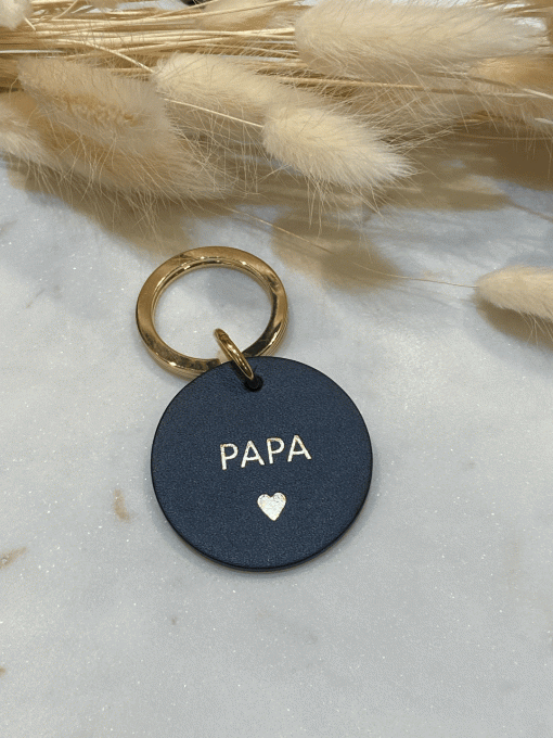 PORTE-CLÉS CUIR ROND "PAPA" NOIR