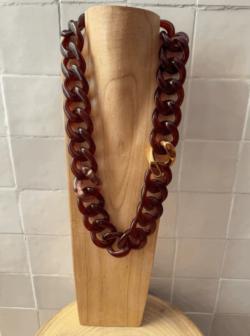 COLLIER MAILLONS MARRONS ROSE GOLD ET OR - FRANCINE BRAMLI 