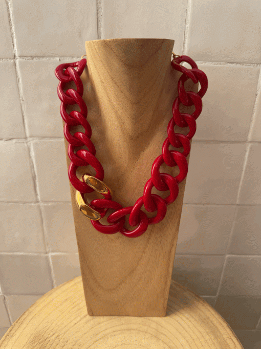 COLLIER MAILLONS ROUGES ET GOLD - FRANCINE BRAMLI 