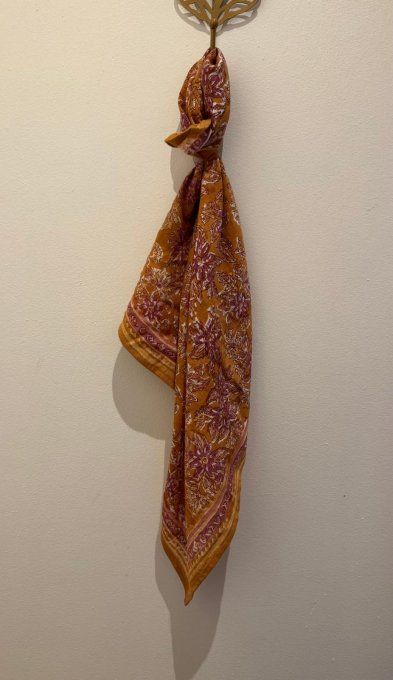 PETIT FOULARD INDIEN IRIS - OLIVE